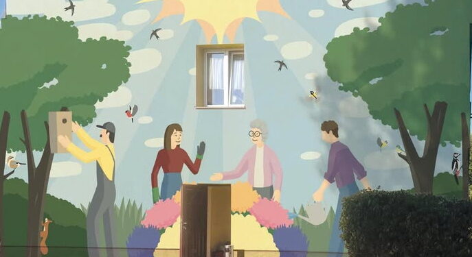 Mural ozdobi ścianę stołówki
