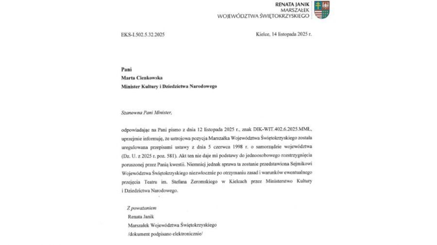 Jest odpowiedź marszałek w sprawie przejęcia teatru przez resort kultury - Radio Kielce Jest odpowiedź marszałek w sprawie przejęcia teatru przez resort kultury - Radio Kielce