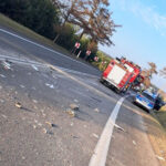 18.12.2025. Młyny. Droga krajowa nr 73. Zderzenie auta osobowego z ciężarówką. / Źródło: KP PSP Busko Zdrój