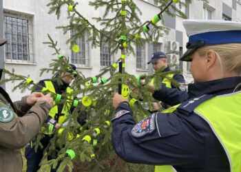 Odblaskowa choinka koneckich policjantów i leśników