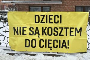 14.01.2026. Topola. Banery protestacyjne / Fot. Monika Pawlik