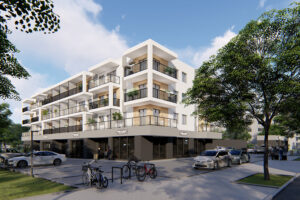 Wizualizacja budynku, który ma zostać wybudowany w miejscu pawilonów handlowo-usługowych przy ulicy Wiśniowej 3 w Kielcach / źródło: materiały prasowe