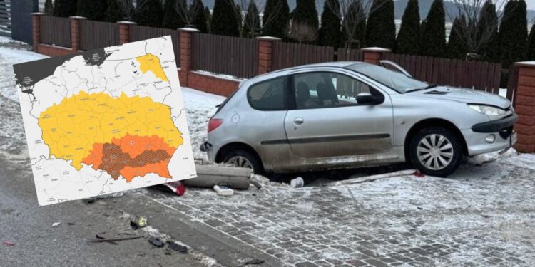 Jest ślisko i są tego efekty. Świętokrzyskie w alercie RCB