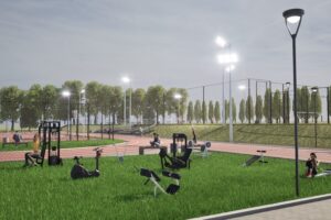 Wizualizacja nowoczesnego obiektu sportowego przy Powiatowym Zespole Szkół w Chęcinach / źródło: powiat.kielce.pl