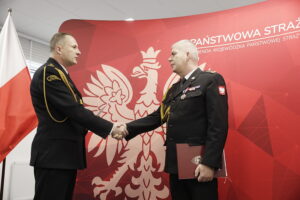 27.01.2026. Kielce. Komenda Wojewódzka Państwowej Straży Pożarnej w Kielcach. Uroczysta zbiórka w związku z przejściem na zaopatrzenie emerytalne st. bryg. Marcina Machowskiego, Zastępcy Świętokrzyskiego Komendanta Wojewódzkiego PSP / Fot. Jarosław Kubalski - Radio Kielce