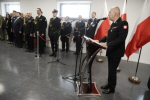 27.01.2026. Kielce. Komenda Wojewódzka Państwowej Straży Pożarnej w Kielcach. Uroczysta zbiórka w związku z przejściem na zaopatrzenie emerytalne st. bryg. Marcina Machowskiego, Zastępcy Świętokrzyskiego Komendanta Wojewódzkiego PSP / Fot. Jarosław Kubalski - Radio Kielce