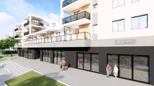 Wizualizacja budynku, który ma zostać wybudowany w miejscu pawilonów handlowo-usługowych przy ulicy Wiśniowej 3 w Kielcach / źródło: materiały prasowe