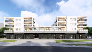 Wizualizacja budynku, który ma zostać wybudowany w miejscu pawilonów handlowo-usługowych przy ulicy Wiśniowej 3 w Kielcach / źródło: materiały prasowe