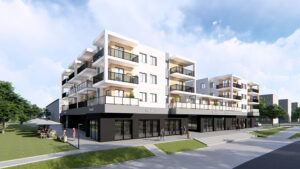 Wizualizacja budynku, który ma zostać wybudowany w miejscu pawilonów handlowo-usługowych przy ulicy Wiśniowej 3 w Kielcach / źródło: materiały prasowe