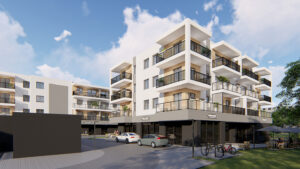 Wizualizacja budynku, który ma zostać wybudowany w miejscu pawilonów handlowo-usługowych przy ulicy Wiśniowej 3 w Kielcach / źródło: materiały prasowe