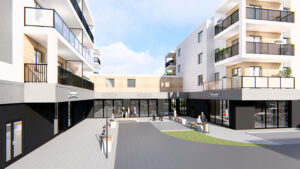 Wizualizacja budynku, który ma zostać wybudowany w miejscu pawilonów handlowo-usługowych przy ulicy Wiśniowej 3 w Kielcach / źródło: materiały prasowe