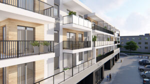 Wizualizacja budynku, który ma zostać wybudowany w miejscu pawilonów handlowo-usługowych przy ulicy Wiśniowej 3 w Kielcach / źródło: materiały prasowe