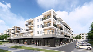 Wizualizacja budynku, który ma zostać wybudowany w miejscu pawilonów handlowo-usługowych przy ulicy Wiśniowej 3 w Kielcach / źródło: materiały prasowe