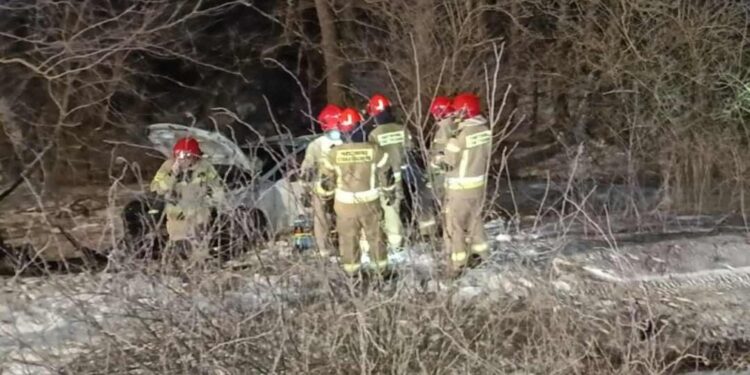 Mężczyzna prawdopodobnie zasnął za kierownicą. Dwie osoby w szpitalu