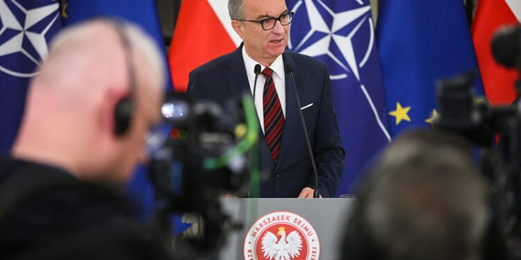 2.02.2026. Warszawa. Marszałek Sejmu Włodzimierz Czarzasty podczas konferencji prasowej w Sejmie w Warszawie / Fot. PAP - Leszek Szymański