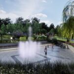 Koncepcja architektoniczno-przestrzenna skweru w Małogoszczu. Wizualizacja / Źródło: Miasto i Gmina Małogoszcz - Facebook, arch. Krzysztof Lipski