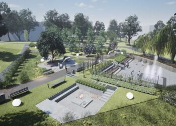 Koncepcja architektoniczno-przestrzenna skweru w Małogoszczu. Wizualizacja / Źródło: Miasto i Gmina Małogoszcz - Facebook, arch. Krzysztof Lipski