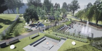 Koncepcja architektoniczno-przestrzenna skweru w Małogoszczu. Wizualizacja / Źródło: Miasto i Gmina Małogoszcz - Facebook, arch. Krzysztof Lipski