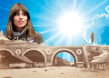 Grafika Radio Kielce. / Źródło: Widok wiaduktu Pancera od strony Mariensztatu, fot. Jan Mieczkowski - Muzeum Narodowe w Warszawie. Mira Kubasińska - Druga Rzeczpospolita oraz PRL w kolorze 1918-1989 - Facebook