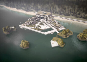 Mariny i biurowca nie będzie. W Sukowie będzie kąpielisko - Radio Kielce Przystań kajakarska, strefa biznesowa, tężnia solankowa i kładki widokowe – takie, w 2024 roku, plany miała Świętokrzyska Grupa Przemysłowa Industria, która przy zbiorniku wodnym w Sukowie zakładała także ulokowanie swojej głównej siedziby / źródło: Pracownia Prosta Kreska