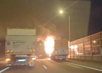 Pożar ciężarówki na uczęszczanej trasie. W akcji służby