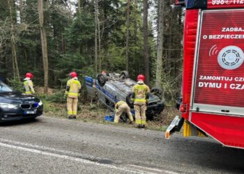 26.04.2026. Zagnańsk. Dachowanie radiowozu / Źródło: policja