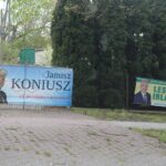 24.04.2026. Pińczów. Banery kandydatów na burmistrza / Fot. Marta Gajda-Kruk - Radio Kielce