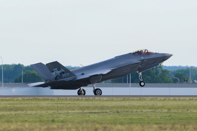 22.05.2026. Łask. Uroczystość powitania pierwszych polskich samolotów F-35 w 32. Bazie Lotnictwa Taktycznego w Łasku / Fot. PAP/Marian Zubrzycki