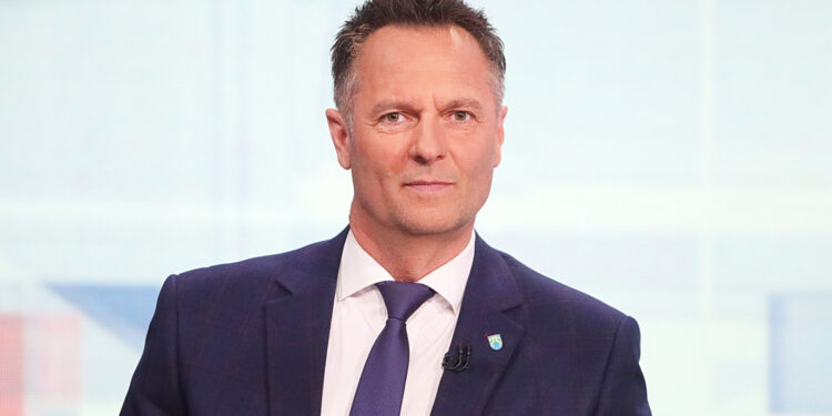 Marcin Wojniak nowym burmistrzem Pińczowa - Radio Kielce 07.05.2026 TVP3 Kielce. Debata kandydatów na burmistrza Pińczowa. Na zdjęciu: Marcin Wojniak / Fot. Wiktor Taszłow - Radio Kielce