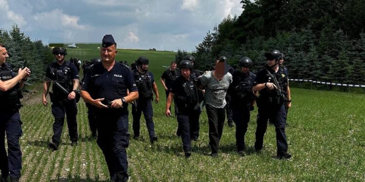 22.06.2026. Mierzawa. Zatrzymanie mężczyzny, podejrzewanego o zabójstwo / Źródło: Policja