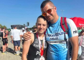 Michał Kożuchowski z tatą Grzegorzem / Źródło: TS Akwedukt Kielce