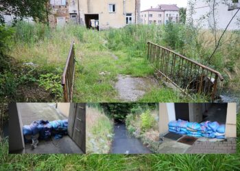 21.07.2026. Działoszyce. Regularnie zalewane ulice, woda wdzierająca się do budynków i wieloletnie oczekiwanie na rozwiązanie problemu. Z taką rzeczywistością od lat mierzą się mieszkańcy części Działoszyc, w tym lokatorzy jednego z komunalnych bloków w centrum miasta / Fot. Wiktor Taszłow – Radio Kielce
