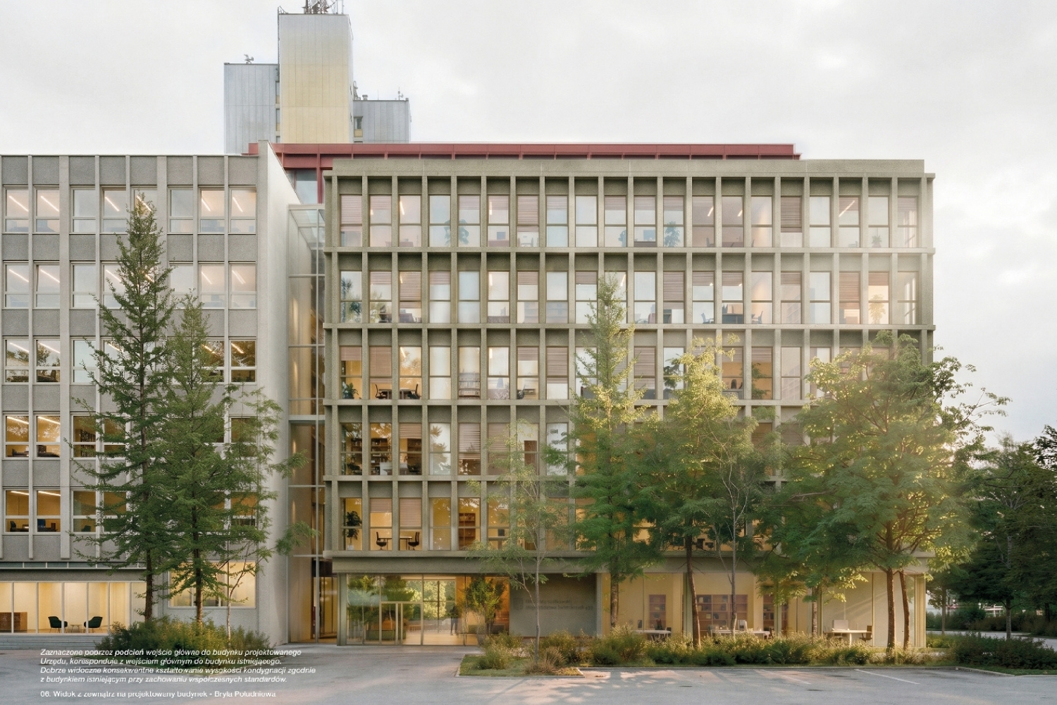 Rozbudowa budynku Urzędu Marszałkowskiego Województwa Świętokrzyskiego w Kielcach przy alei IX Wieków Kielc - koncepcja architektoniczno-urbanistyczna / źródło: NM Architekci / kielce.sarp.org.pl