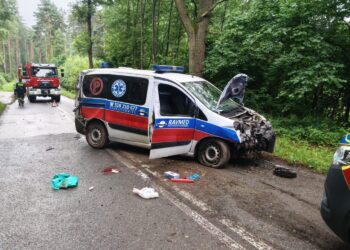 12.07.2026. Styków. Wypadek karetki transportowej / Źródło: KPP Starachowice