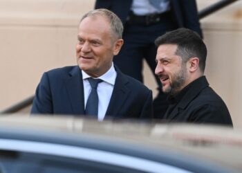 29.07.2026. Lublin. Premier Donald Tusk (L) i prezydent Ukrainy Wołodymyr Zełenski (P) podczas spotkania w Lublinie / Fot. PAP/Wojtek Jargiło