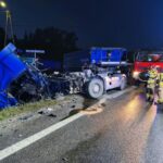28.08.2026. Ćmińsk. DK 74. Zderzenie dwóch ciężarówek / Fot. PSP Kielce