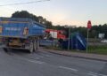 28.08.2026. Ćmińsk. DK 74. Zderzenie dwóch ciężarówek / Fot. policja