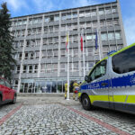 7.08.2026. Kielce. Ewakuacja Urzędu Marszałkowskiego Województwa Świętokrzyskiego przy Alei IX Wieków Kielc / Fot. Wiktor Taszłow – Radio Kielce
