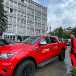 7.08.2026. Kielce. Ewakuacja Urzędu Marszałkowskiego Województwa Świętokrzyskiego przy Alei IX Wieków Kielc / Fot. Wiktor Taszłow – Radio Kielce