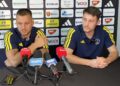 27.08.2026. Kielce. Konferencja przed meczem o Superpuchar Polski. Na zdjęciu (od lewej): Alex Vlah, Piotr Jarosiewicz - Industria Kielce / Fot. Kamil Król - Radio Kielce