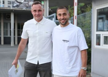 27.08.2026. Kielce. Exbud Arena. Na zdjęciu (od lewej): Paweł Golański i Ondřej Lingr / Fot. Radio Kielce
