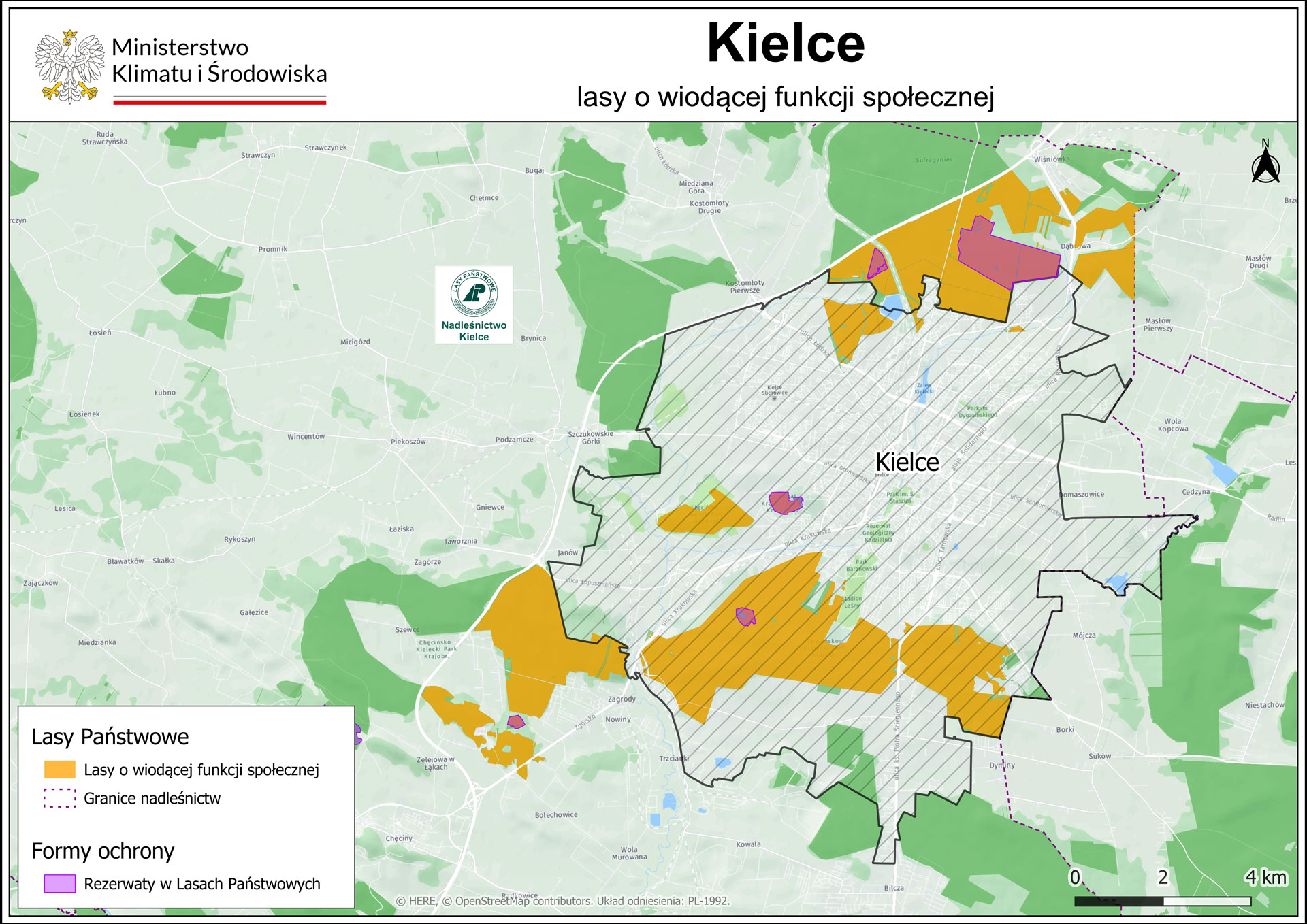 Lasy społeczne wokół Kielc / źródło: Ministerstwo Klimatu i Środowiska Lasy społeczne wokół Kielc / źródło: Ministerstwo Klimatu i Środowiska