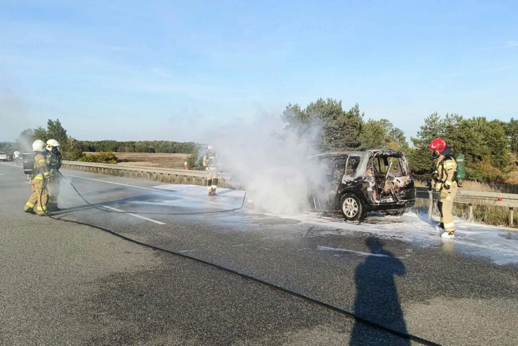 Pożar osobowego auta. Służby w akcji