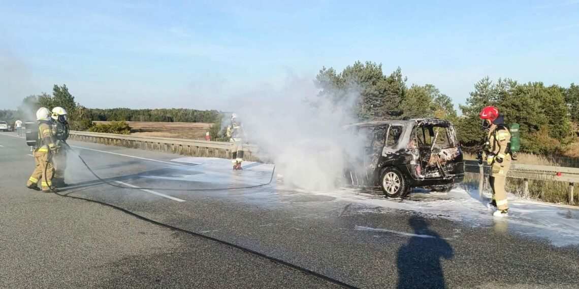 Pożar osobowego auta. Służby w akcji