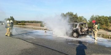 Pożar osobowego auta. Służby w akcji