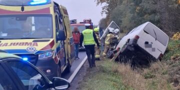 Dostawcze auto wylądowało w rowie. Jedna osoba w szpitalu